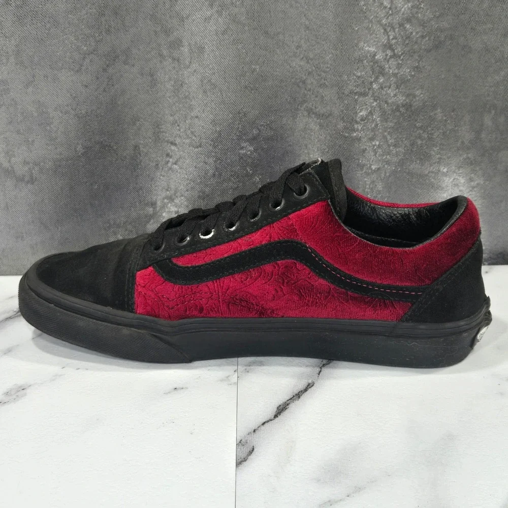 Vans Old Skool Sneakers Mens 6.5 Womens 8 Paisley Velvet Black Red Skate